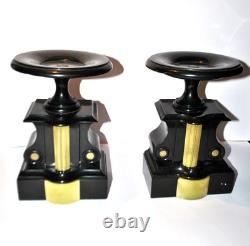 Lot de 2 Cassolettes Napoléon III Socle sellette notaire en marbre noir ancien