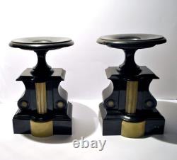Lot de 2 Cassolettes Napoléon III Socle sellette notaire en marbre noir ancien