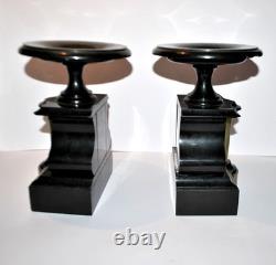 Lot de 2 Cassolettes Napoléon III Socle sellette notaire en marbre noir ancien