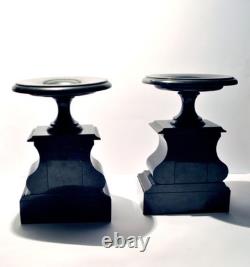 Lot de 2 Cassolettes Napoléon III Socle sellette notaire en marbre noir ancien