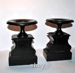 Lot de 2 Cassolettes Napoléon III Socle sellette notaire en marbre noir ancien