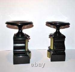 Lot de 2 Cassolettes Napoléon III Socle sellette notaire en marbre noir ancien