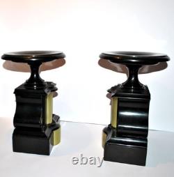 Lot de 2 Cassolettes Napoléon III Socle sellette notaire en marbre noir ancien