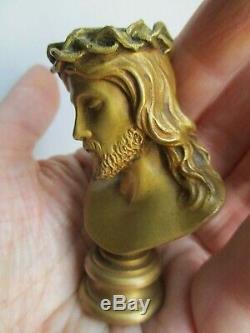 Lucas Madrassi buste Christ bronze doré Italie fin 19ème sceau de colllection