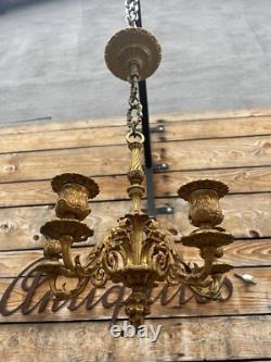 Lustre Bronze Doré Napoléon III XIXeme Ancien Lampe Couloir