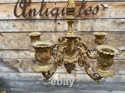 Lustre Bronze Doré Napoléon III XIXeme Ancien Lampe Couloir
