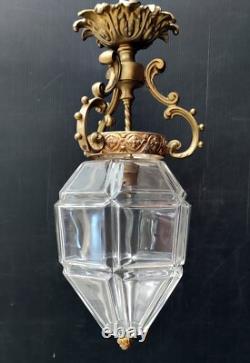 Lustre Lanterne Cristal Epais Ovoide A Facettes Monture Bronze Napoleon III