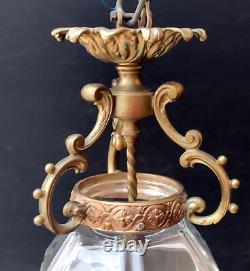 Lustre Lanterne Cristal Epais Ovoide A Facettes Monture Bronze Napoleon III