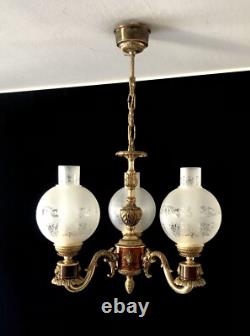 Lustre Napoleon III 3lum. Bronze véritable Mathieu Fall France années 60