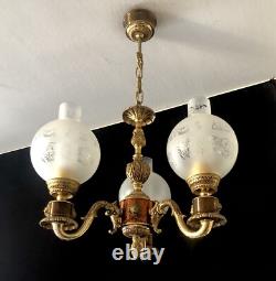 Lustre Napoleon III 3lum. Bronze véritable Mathieu Fall France années 60