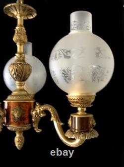 Lustre Napoleon III 3lum. Bronze véritable Mathieu Fall France années 60