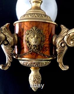 Lustre Napoleon III 3lum. Bronze véritable Mathieu Fall France années 60