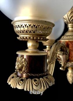 Lustre Napoleon III 3lum. Bronze véritable Mathieu Fall France années 60