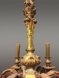 Lustre Napoléon III bronze doré style Louis XIV