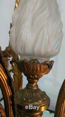 Lustre Xixème. Napoléon Iii. Bronze Doré De Style Louis XVI Aux Rubans. 4 Lumières
