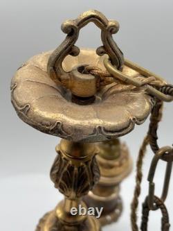 Lustre ancien bronze doré style Napoléon Iii à 3 bras décor rocaille XIXe siècle
