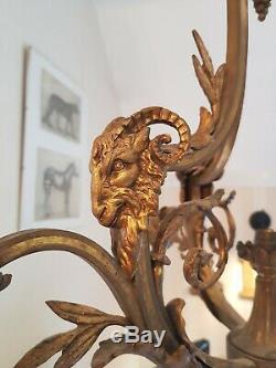 Lustre ancien en bronze décor tête de bélier époque Napoléon III
