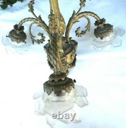Lustre bronze Napoléon III 3 feux + 3 Roses, guirlandes, style Louis XV et XVI