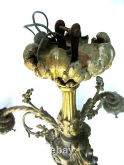 Lustre bronze Napoléon III 3 feux + 3 Roses, guirlandes, style Louis XV et XVI