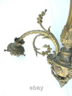 Lustre bronze Napoléon III 3 feux + 3 Roses, guirlandes, style Louis XV et XVI