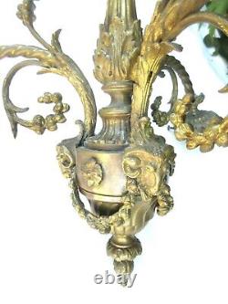 Lustre bronze Napoléon III 3 feux + 3 Roses, guirlandes, style Louis XV et XVI