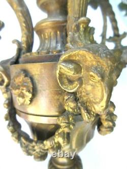 Lustre bronze Napoléon III 3 feux + 3 Roses, guirlandes, style Louis XV et XVI
