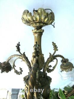 Lustre bronze Napoléon III 3 feux + 3 Roses, guirlandes, style Louis XV et XVI