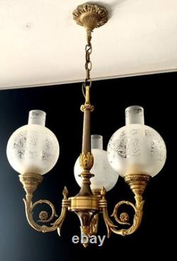Lustre/chandelier Napoleon III bronze véritable Lucien Gau Paris 80
