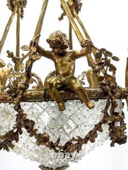 Lustre corbeille aux bébés bronze doré Napoléon III XIXème