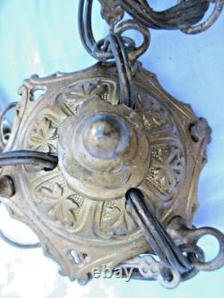 Lustre d'église XIXème Renaissance en bronze, chandelier à 6 feux, Napoléon III