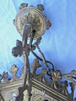 Lustre d'église XIXème Renaissance en bronze, chandelier à 6 feux, Napoléon III