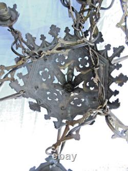 Lustre d'église XIXème Renaissance en bronze, chandelier à 6 feux, Napoléon III