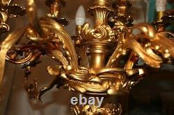 Lustre en Bronze XIX ÈME Doré de Style Louis XV Rocaille a 16 Feux