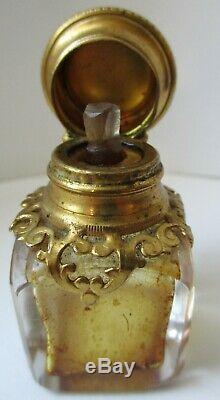 Luxueux Flacon Parfum Cristal Bronze Doré, écrin écaille forme de couronne XIXe