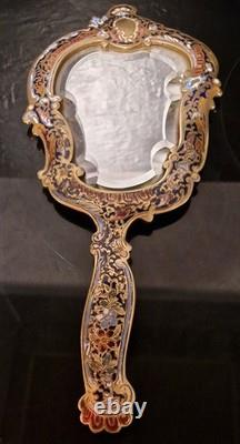 MIROIR XIX ème FACE A MAIN BRONZE ÉMAILLÉ NAPOLÉON III