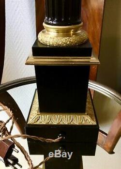 Magnifique Grand Pied lampe tôle et bronze Colonne EMPIRE Ep Napoléon III XIXe