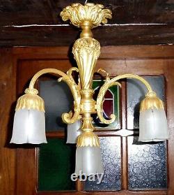 Magnifique LUSTRE ancien bronze doré XIXème siècle 4 lumières
