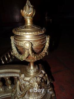 Magnifique barre de foyer de cheminée réglable bronze XIXéme