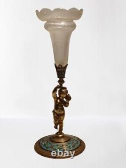 Magnifique et Rare Petit Vase Cloisonné et Bronze doré Cherubin NAPOLEON III