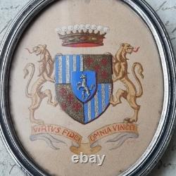 Médaillon XIXè Armoiries Peintes De Tocqueville Couronne Comtale 19thC