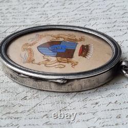 Médaillon XIXè Armoiries Peintes De Tocqueville Couronne Comtale 19thC