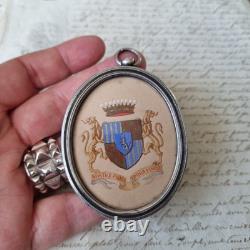 Médaillon XIXè Armoiries Peintes De Tocqueville Couronne Comtale 19thC