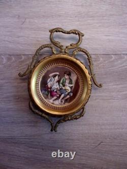 Miniature sur terre cuite, cadre bronze Jeunes mendiants Style NAPOLEON III