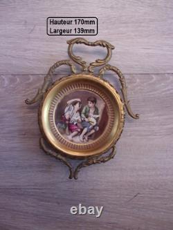 Miniature sur terre cuite, cadre bronze Jeunes mendiants Style NAPOLEON III
