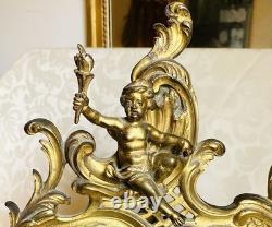 Miroir Chevalet Bronze Style Roccoco Période Napoleon III Orné D'un Chérubin