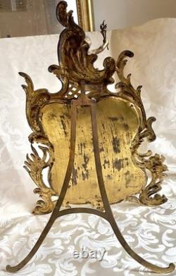 Miroir Chevalet Bronze Style Roccoco Période Napoleon III Orné D'un Chérubin