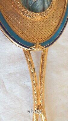 Miroir Face a Main Bronze Dore Email Miniature Giroux