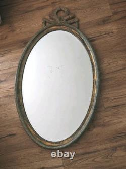 Miroir ancien en bois doré Napoléon III Louis XVI laurier rubans patiné 110 cm