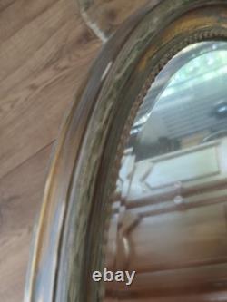 Miroir ancien en bois doré Napoléon III Louis XVI laurier rubans patiné 110 cm
