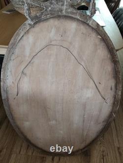 Miroir ancien en bois doré Napoléon III Louis XVI laurier rubans patiné 110 cm